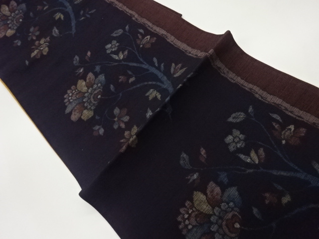 JAPANESE FUKURO OBI / TSUMUGI / ABSTRACT FLORAL PLANTS